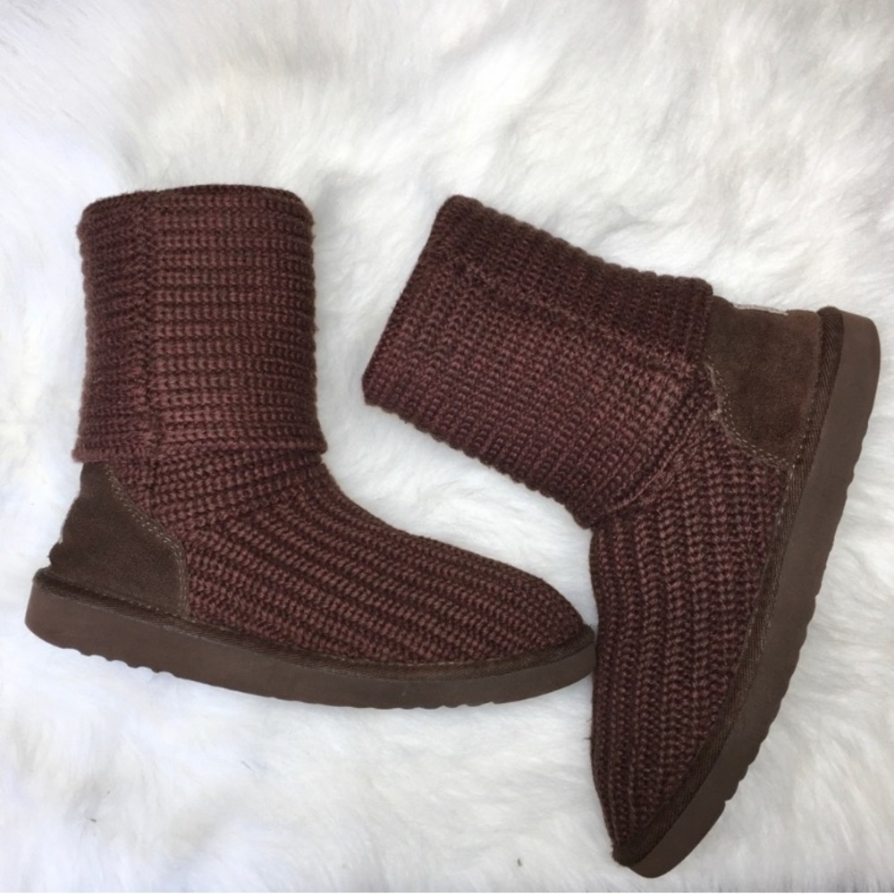 UGG Astralia classic Cardy knit Tall/Fold over Chocolate Brown Boots Sz 8 - Picture 4 of 8